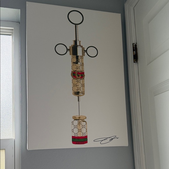 Luxury Gucci Designer Wall Art with Gold and Red Accents - Picture 1 of 1